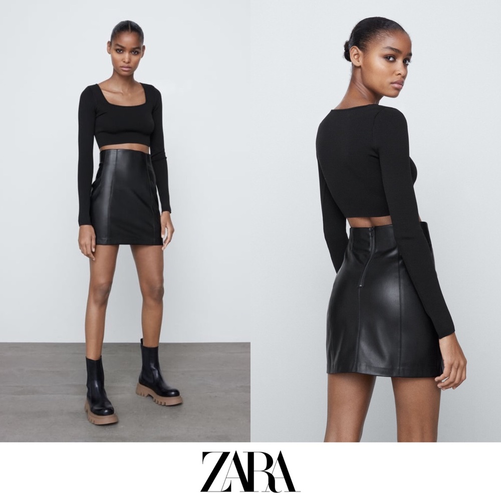 Zara | Black Faux Leather Mini Skirt